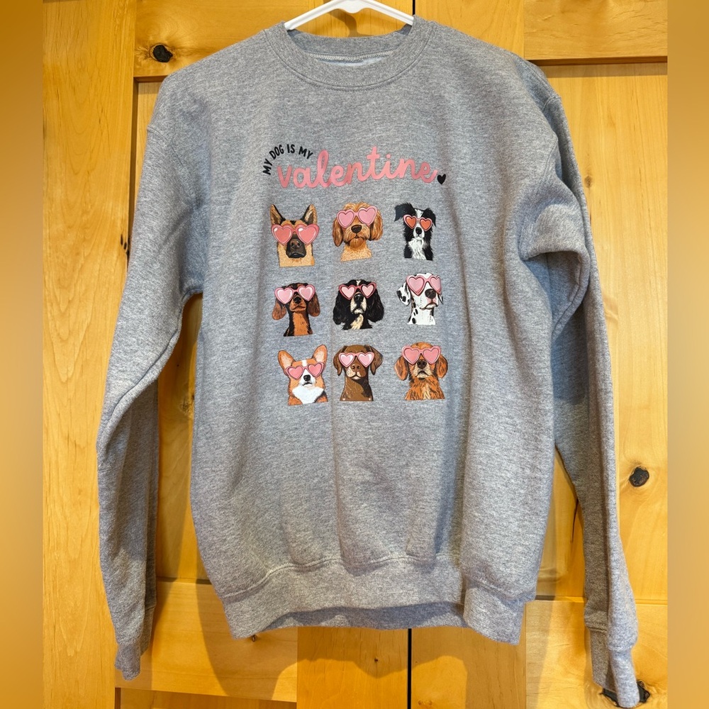 Gray 'My Dog Is My Valentine' Sweatshirt with Heart Sunglasses Dogs